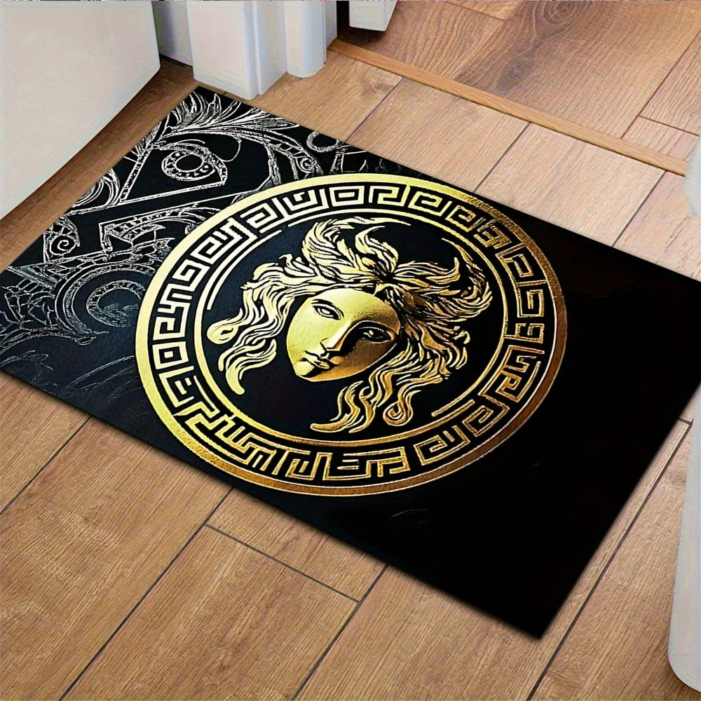 Luxury Black Gold Medusa Print Carpet Plush Flannel Rug Living Room Bedroom Home Decor Area Rug Non Slip Floor Mat