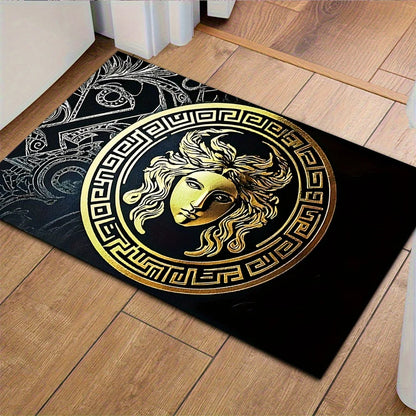 Luxury Black Gold Medusa Print Carpet Plush Flannel Rug Living Room Bedroom Home Decor Area Rug Non Slip Floor Mat