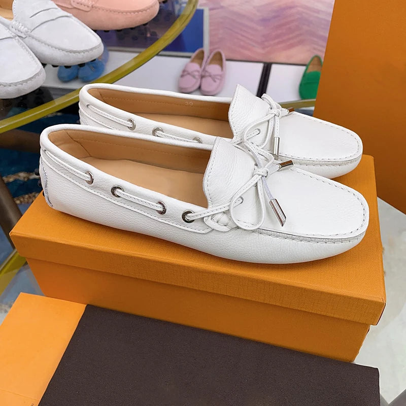 Spring Summer Ladies Genuine Leather Comfortable Slip-On Soft Bottom Driving Casual Flat Office Lazy Person Loafers Shoes