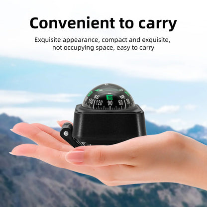 Marine Navigation Compass Guide Ball 360° Pivoting Magnetic Compass Dash-Mount High-Precision Black Compasses with Suction Cup