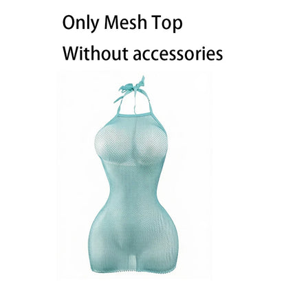 Women Summer Bodycon Top Beach Cover Up Hollow Out Beachwear Without Underwear Sheer Mesh Fishnet Dress Music festival Swimsuit