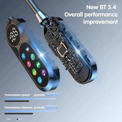 HD Screen Bluetooth 5.4 Headphones Neckband Earphones TWS Wireless Headsets HiFi Stereo Waterproof Earbuds Support TF Card
