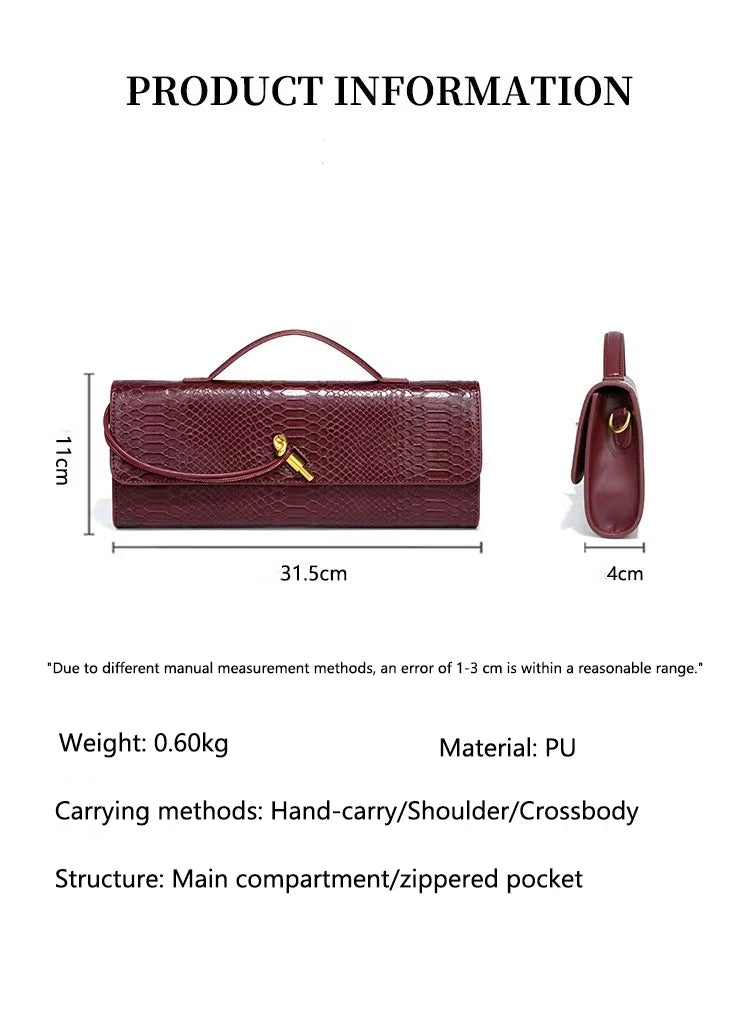 PU Leather Fashion Luxury Top-Handle Bag For Women Evening Handbag Long Purse Crocodile Pattern Crossbody Shoulder Bags