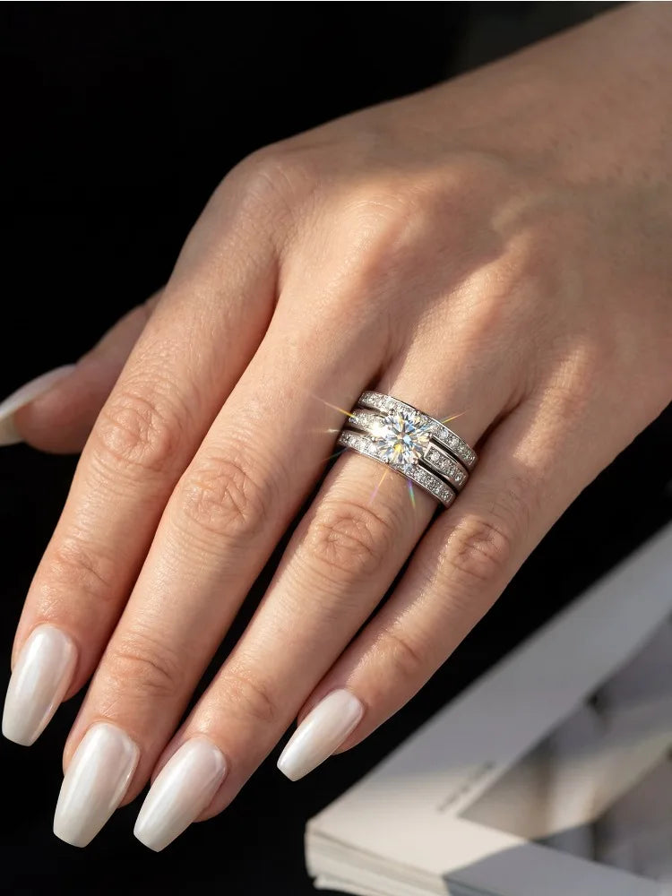 2CT Glittering Real Moissanite Diamond Ring Set For Women Gift Real 925 Sterling Silver Hot Sale Wedding Fine Jewelry