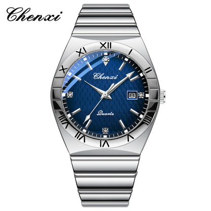 CHENXI Quartz Couple Watch Rhinestone Stainless Steel Watch Luxury Brand Brief Lovers Waterproof Watch Women's Watches