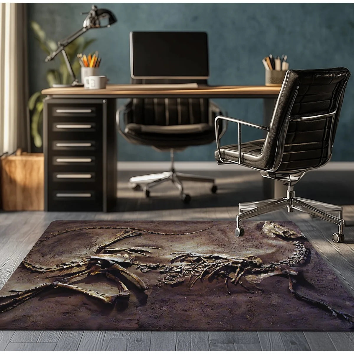 Dinosaur fossil excavation scene rug for kids room science educationdecor prehistoric animal print floor mat soft crystal velvet