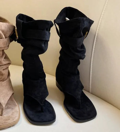 Fashion Versatile Woman Shoes Summer New Items Square Toe Flat Shoes Retro Women's Clip Toe Boots Anti Slip Women's Sandalsтуфли