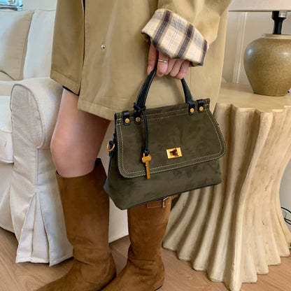 High Quality Retro Top-handle Bags For Women 2025 Winter New Designer Handbags Luxury Flap Shape PU Suede Shoulder Crossbody Bag