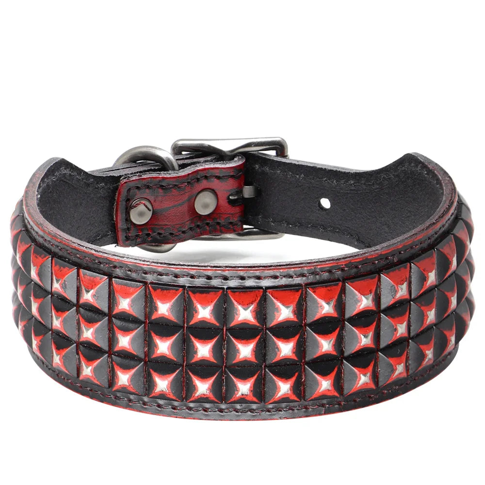 Genuine Leather Big Dog Collar 2inch Wide Diamond Dog Collars Durable Spike Pet Necklace Luxury for Medium Large Dogs Pitbull
