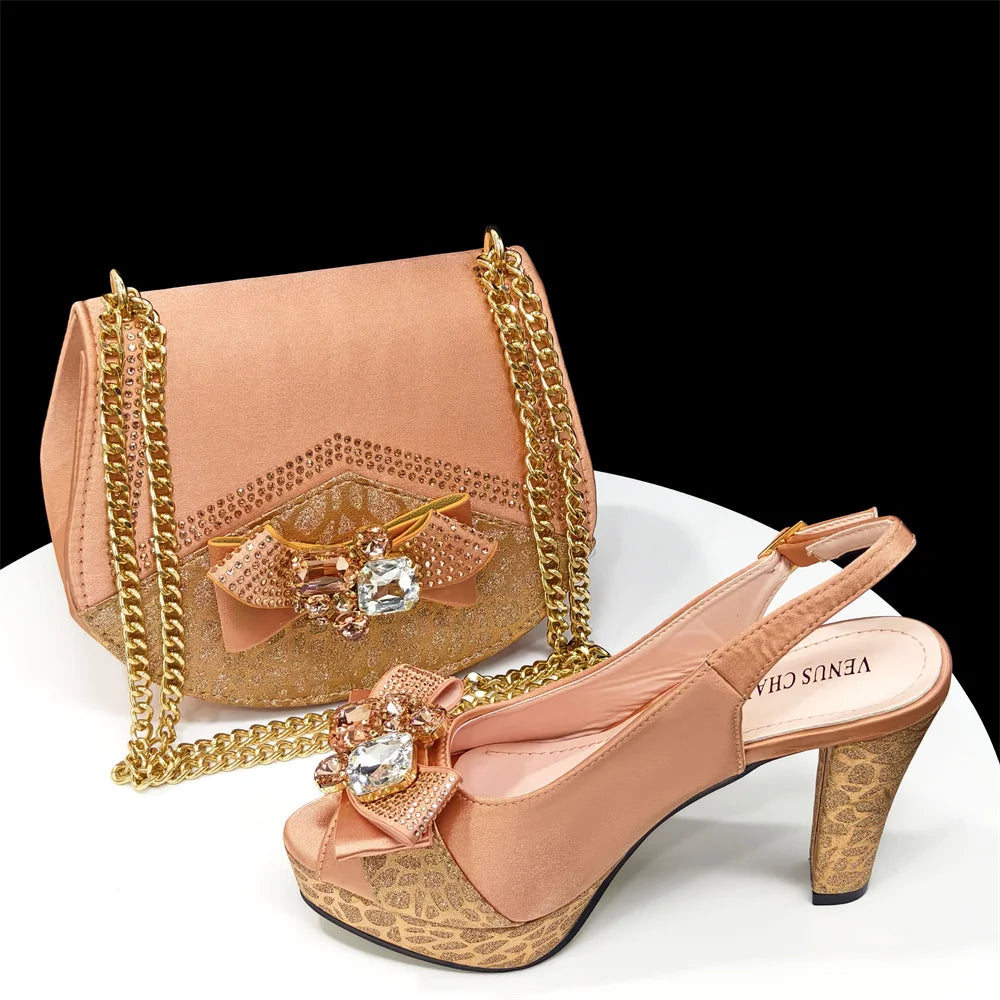 Elegant Women Heels for Party Open Toe Special Material Design Rhinestone Italian Only Sandals and Set to Choose 2024