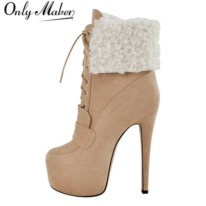 Onlymaker Women Round Toe Platform Ankle Boots Lace Up Comfort Faux Suede  Classic Ankle Boot
