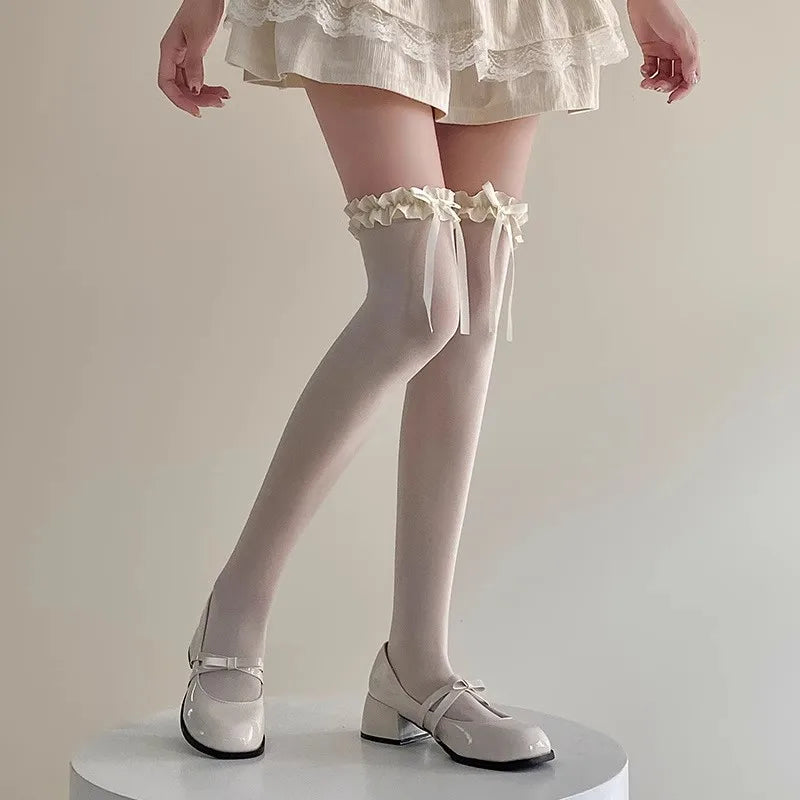 1/2/3pairs Japanese Lolita Jk Knee High Long Sock Black White Bow Ribbon Stockings Sexy Lace Thigh High Socks Sweet Cute Hosiery