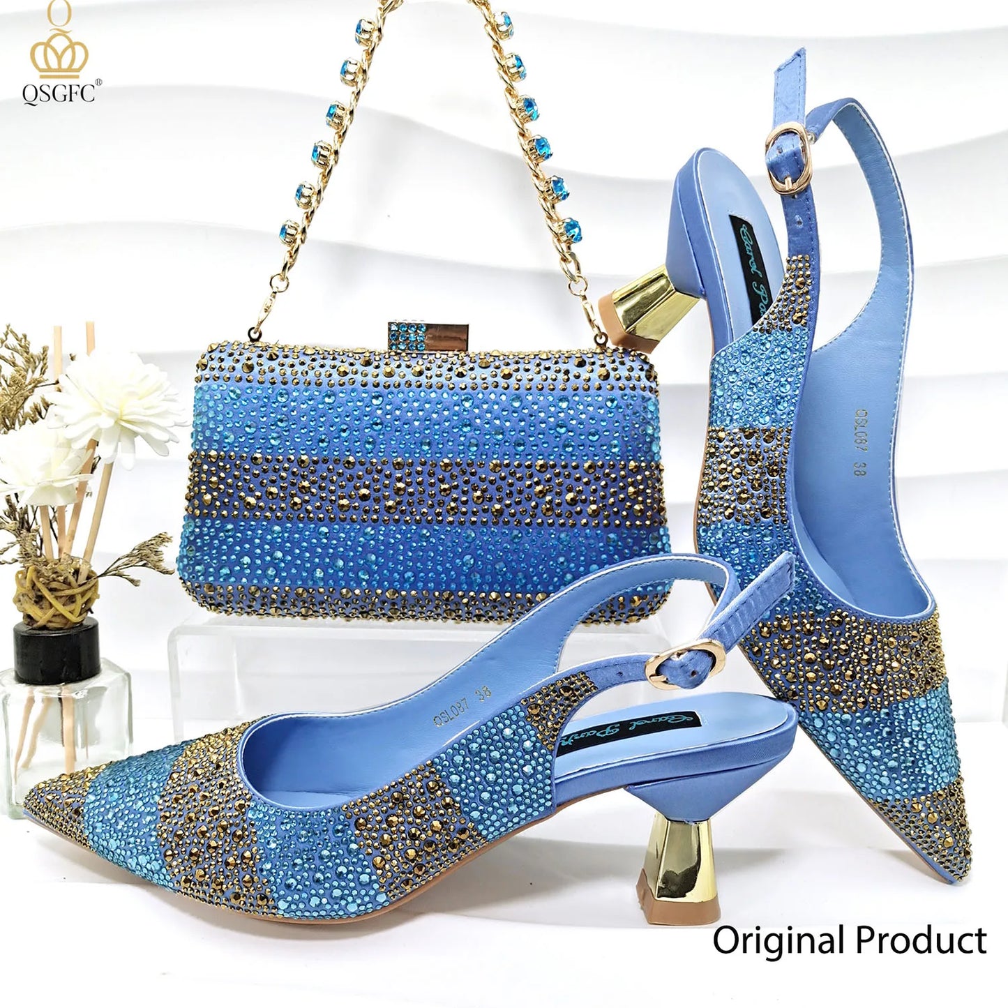 QSGFC Ladies High Quality Women's Pumps Black Gold Shoes and Bag Set DURABLE OUTSOLE Italian Fashion Design For Nigeria Wedding
