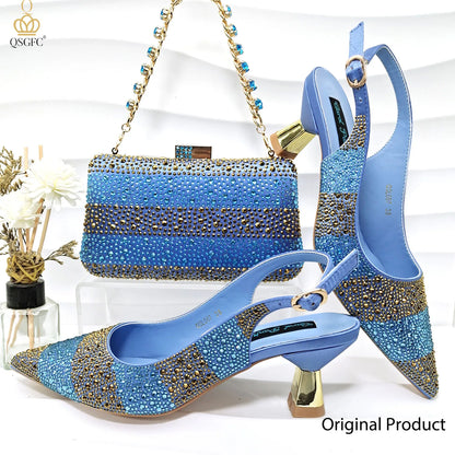 QSGFC Ladies High Quality Women's Pumps Black Gold Shoes and Bag Set DURABLE OUTSOLE Italian Fashion Design For Nigeria Wedding
