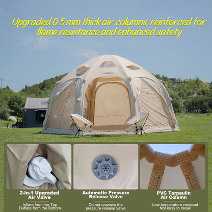 Classic Waterproof Geodesic Coody Dome Beige Inflatable Tent Family Outdoor Glamping Canopy Air House Tent