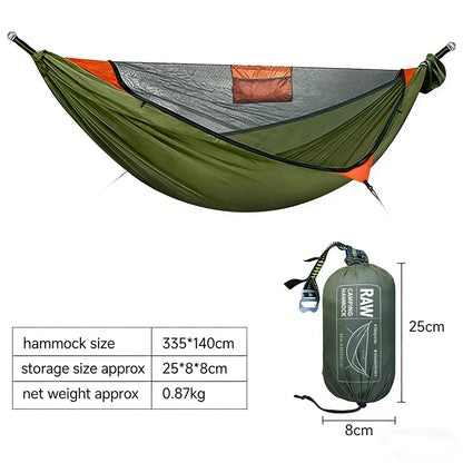 TRAVELER Bushcraft Quick-Deploy Hammock with Mosquito Net, Integrated Ridgeline & Anti-Roll Design for Wilderness Camping