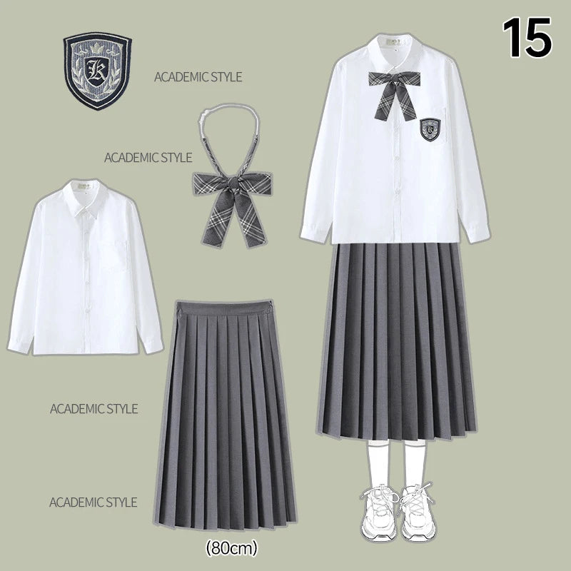Men Women JK Uniform British Style School Uniforms Preppy Style Pleated Skirt With Bow Tie Tops Pants Chorus Poetry Cosplay
