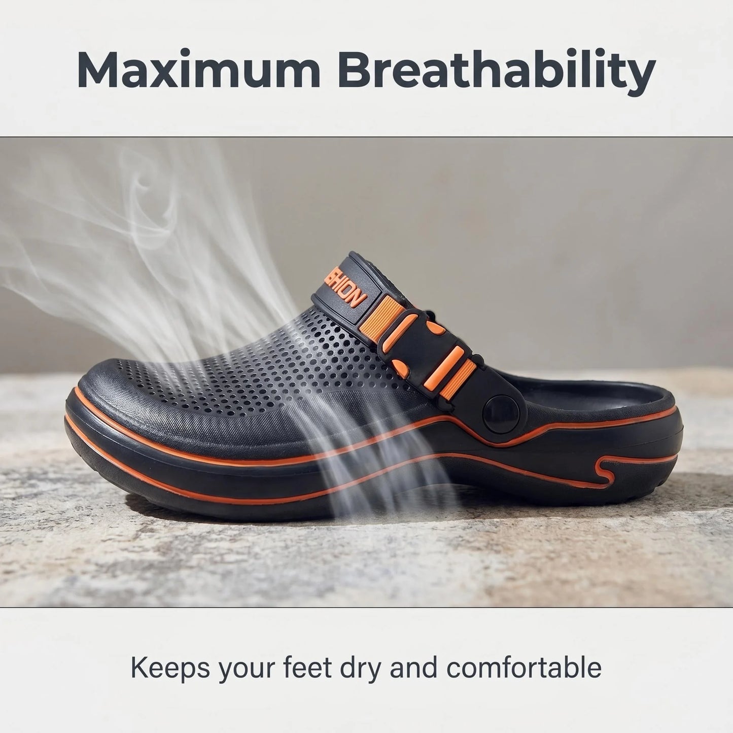 Men Lightweight Quick Dry Hollow Out Mules Adjustable Back Strap Thick Sole Slides Garden Shower Beach Travel Walking Slippers