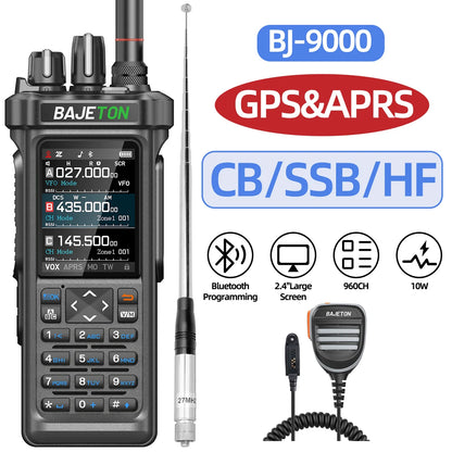 BAJETON BJ-9000 Walkie Talkie CB/SSB/RX/HF Receiver with GPS APRS 10W Bluetooth Phone Programming Same RT-950 PRO RT -950 Radio