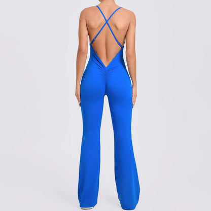 Sports Overalls for Women Sportswear Flared Jumpsuit Woman Padding Jumpsuits Gym Combinaison Femme Coffee Gray Navy Blue Red