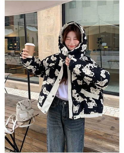 Women's Clothing High-end Plus Size Down Jacket Winter Warm New Hooded Loose White Duck Down Outerwear Quilted Pockets Coats