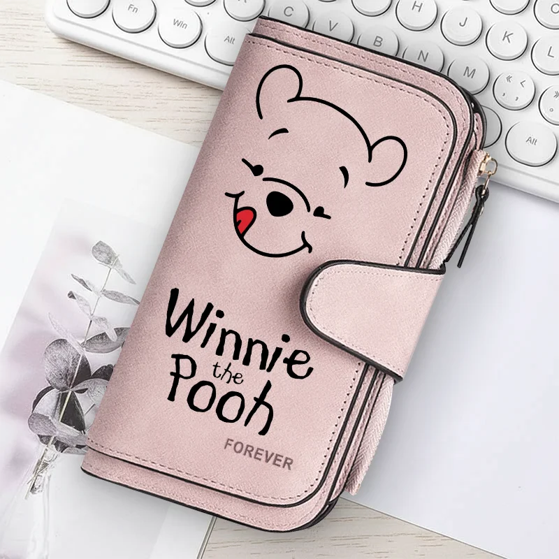 Winnie the Pooh Long Zip Wallet Multi-Card Cute Cartoon Pattern Soft Texture Wallet for Women Large Capacity Lady Clutch Bag