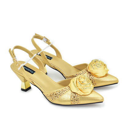 New Fashion Rhinestone Women Shoes and Bags To Match Set Nigeria Party Women's Pumps with Handmade Flowers Bag and Shoe Set