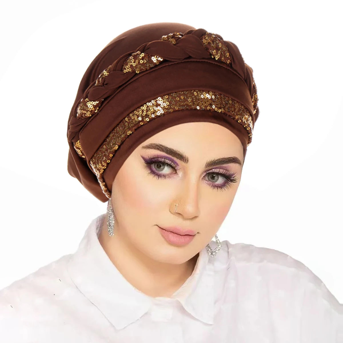 Women Hijabs Turban Hats Sequin Solid Color Braid Twist Caps Cancer Chemotherapy Beanies Cap Headwrap Plated Hair Loss Cover