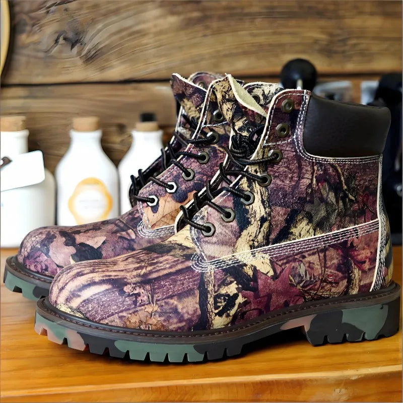 Youth Male Genuine Leather Platform Cross Tied Fashion Boots Mixed Color Cowhide Round Toe Hard Wearing High Top Footwear