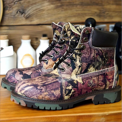Youth Male Genuine Leather Platform Cross Tied Fashion Boots Mixed Color Cowhide Round Toe Hard Wearing High Top Footwear