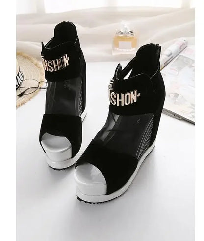 New Flock Ankl Boots Shoes Women Summer Sexy Hollow High Slope With The Fish Mouth Single Shoes Thick Bottom Wedges Short Boots