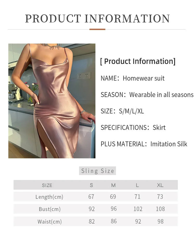 Backless Suspender Skirt Dress for Women Comfortable Pajamas Summer Solid Silk Satin Imitation Silk Sexy Backless Nightgown