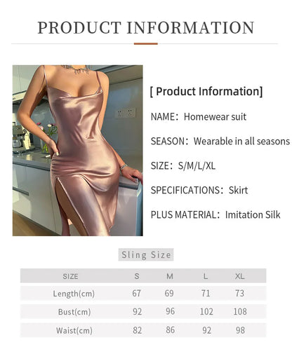 Backless Suspender Skirt Dress for Women Comfortable Pajamas Summer Solid Silk Satin Imitation Silk Sexy Backless Nightgown