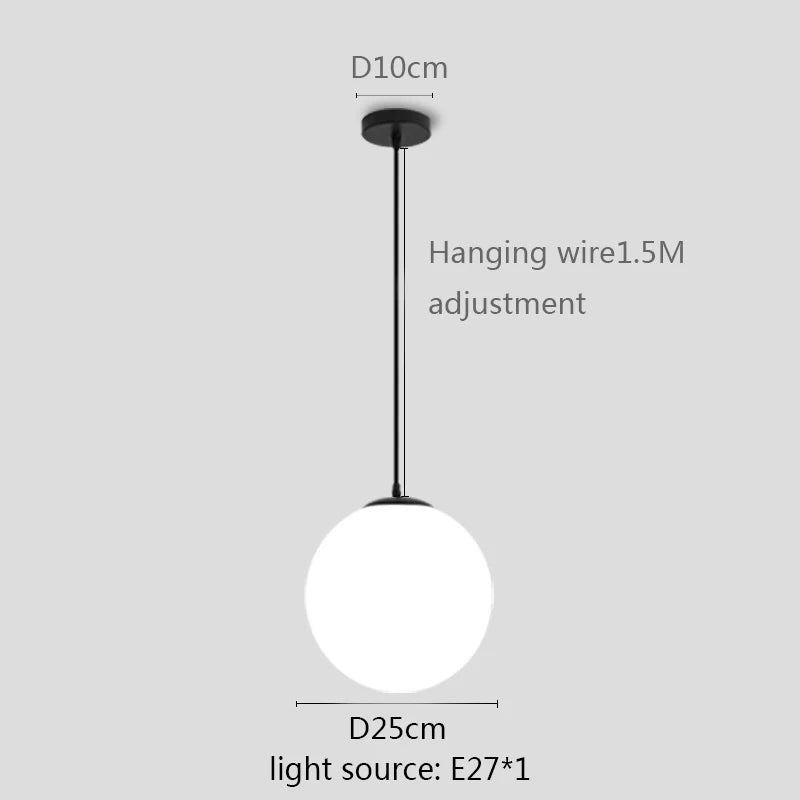 Gold/Black/silv Glass Ball Pendant Lights White Globe Hanging Lamps Bar Restaurant Deco Luminaire Bedroom Light E27 Pendant Lamp