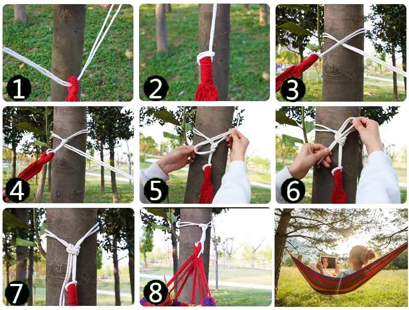 Outdoor Canvas Hammock Portable Single Double Thickened Anti-Rollover Striped Hammock Travel Camping Hanging Swing With Bag