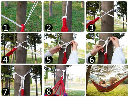 Outdoor Canvas Hammock Portable Single Double Thickened Anti-Rollover Striped Hammock Travel Camping Hanging Swing With Bag