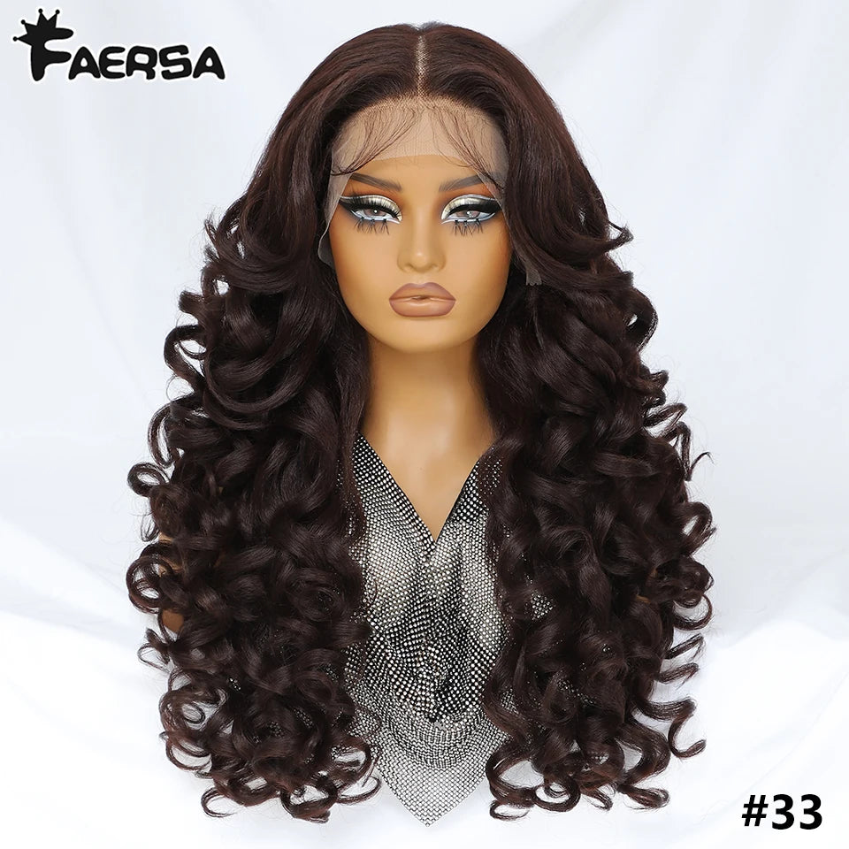 Latisha 13X6 HD 13X5X1 Synthetic Lace Front Wigs Curly Pre Plucked Lace Frontal Wig with Bangs for Women Highlight with Babyhair