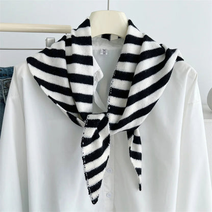 Versatile Striped Knitted Triangle Shawl Scarf Women Winter Warm Neck Wrap Casual Layering Scarves for Daily Street Accessory