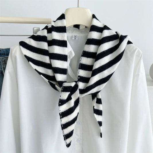 Versatile Striped Knitted Triangle Shawl Scarf Women Winter Warm Neck Wrap Casual Layering Scarves for Daily Street Accessory