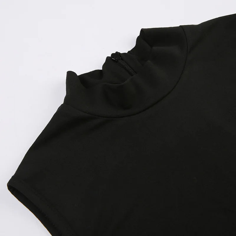 Turtleneck Bodycon Playsuit One-Pieces Shorts Sexy Rompers Womens Jumpsuit Black Combinaison Femme Zipper Ropa Mujer Sleeveless