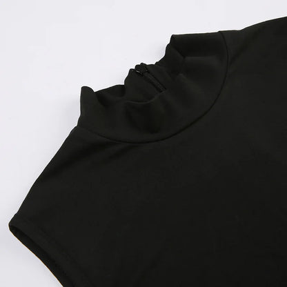 Turtleneck Bodycon Playsuit One-Pieces Shorts Sexy Rompers Womens Jumpsuit Black Combinaison Femme Zipper Ropa Mujer Sleeveless