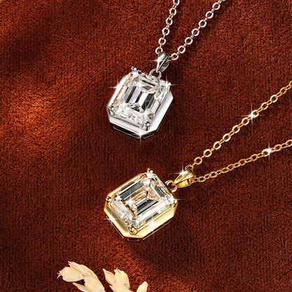 OXTAO Minimalist Moissanite Solitaire Pendant Necklace Emerald Cut D VVS1 for Women 14K Gold Filled Charm Necklace Jewelry Gift
