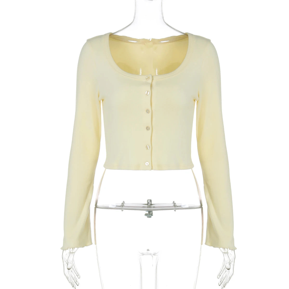 Hugcitar Fashion Square Collar Solid Long Flare Sleeve Buttons Sexy Crop T-Shirt Top Fall Women Outfit Streetwear Party Festival