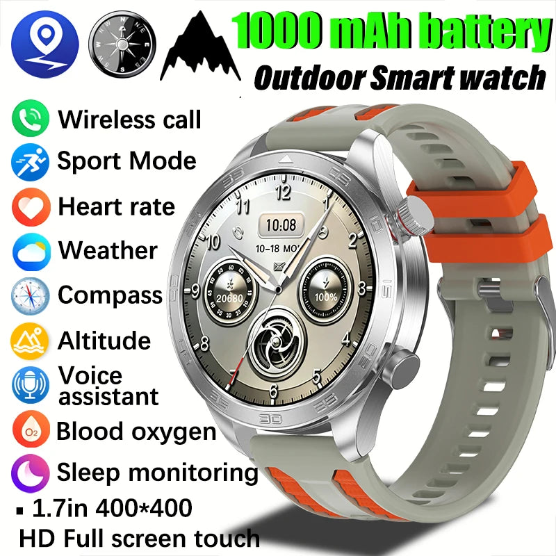 2026 new business men's smart watch 1000 mAh battery with compass altitude pressure IPX8 waterproof call sports health watch