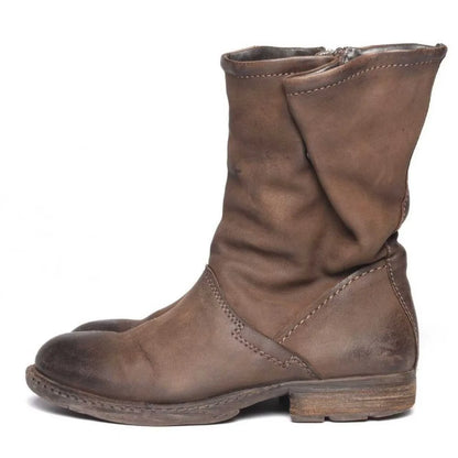 Fashion Men's Genuine Leather Motorcycle Boots Buckle Strap Top Quality Retro Mid-calf Western Slouch Boots Dress Shoes