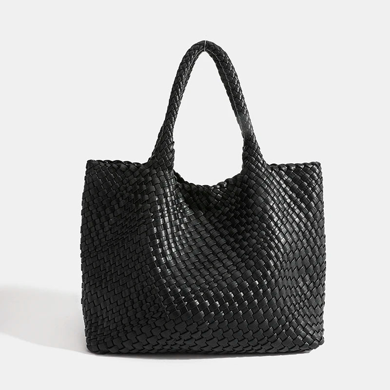 Large-Capacity Designer Knitting Fashion PU Leather Women's Shoulder Bag Handbags for Beach Travel Single-Shoulder Ladies Bag