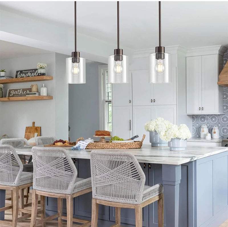 Modern Industrial Pendant Lamp Glass Hanging Adjustable Height Kitchen Dining Room Bedroom Bedside Bathroom Decor Lights