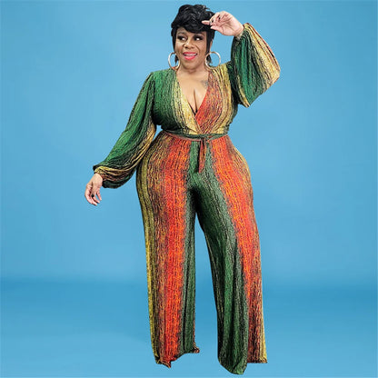 New Plus Size Women Jumpsuits Elegant V Neck Long Sleeve Rompers Office Lady Straight One Piece Outfits Wholesale Drop Shipping