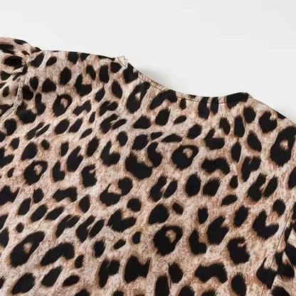 MUJER Leopard Print Crop Top Women Puff Sleeve Ruffle Blouses Woman 2025 Summer Shirts and Blouses for Women Ruched Ladies Tops