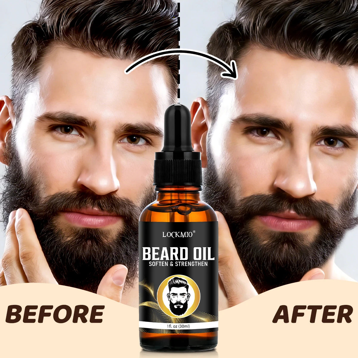 LOCKMIO 30ml Beard Moisturizing and Nourishing Oil Facial Hair Conditioner 24 Hour Long-Lasting Mustache Hydration Serum for Men